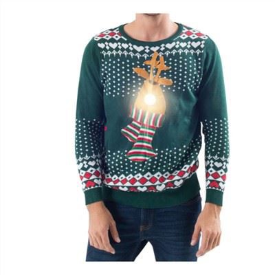 Sweater O-leher Lelaki Krismas LED
